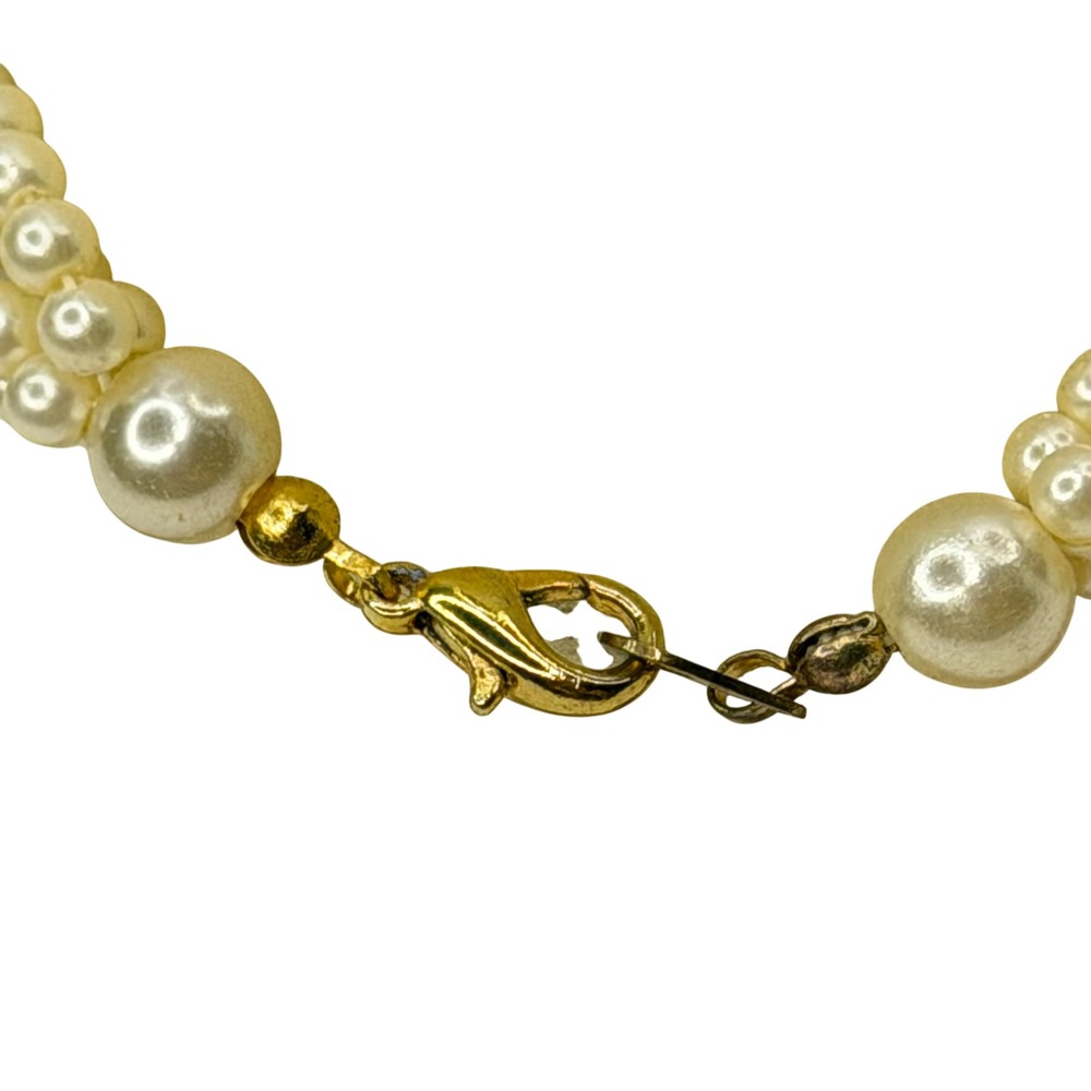 Triple Strand Faux Pearl Bracelet Gold‎ Tone Spacer Beads White Classic Chic - Picture 4 of 6